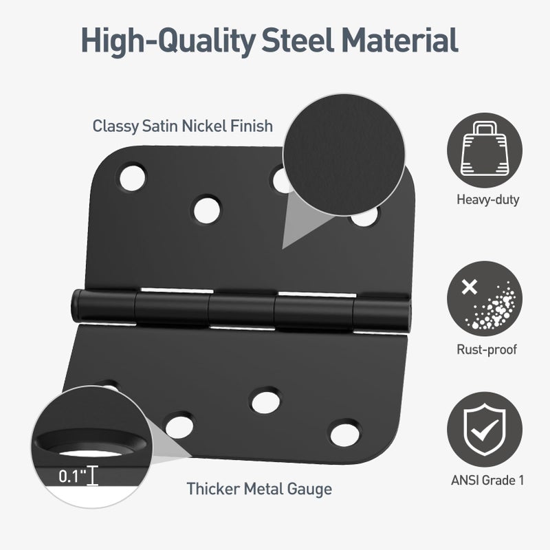 HOSOM 3 Pack Rounded Door Hinges 4 Inch 5/8'' Radius Corner, Matte Black Exterior & Interior Door Hinge for Entryway, Patio, Playhouse & More - Image 4